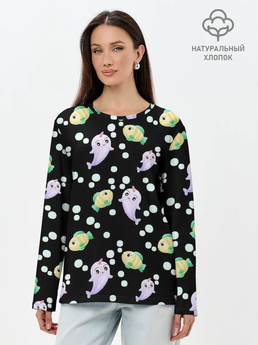 Лонгслив женский. Хлопок / Морские жители