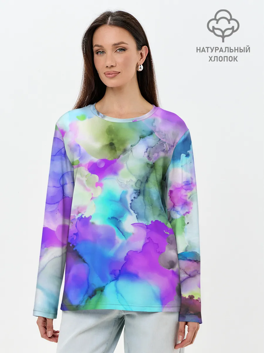 Лонгслив женский. Хлопок / Акварельная краска