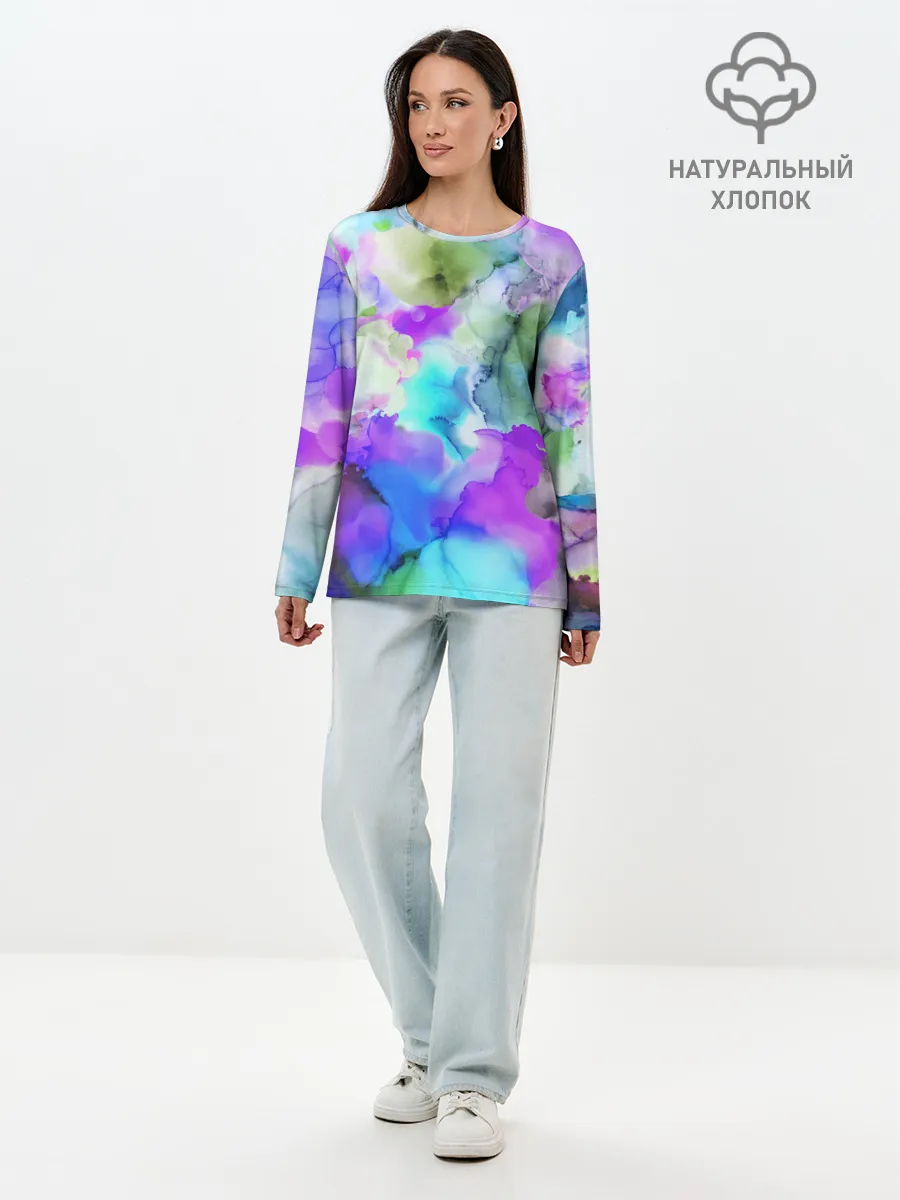 Лонгслив женский. Хлопок / Акварельная краска