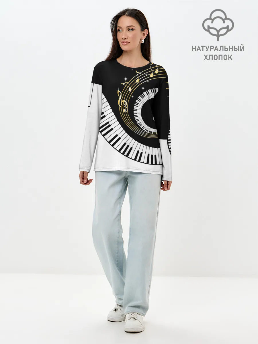 Лонгслив женский. Хлопок / МУЗЫКАЛЬНЫЙ УЗОР