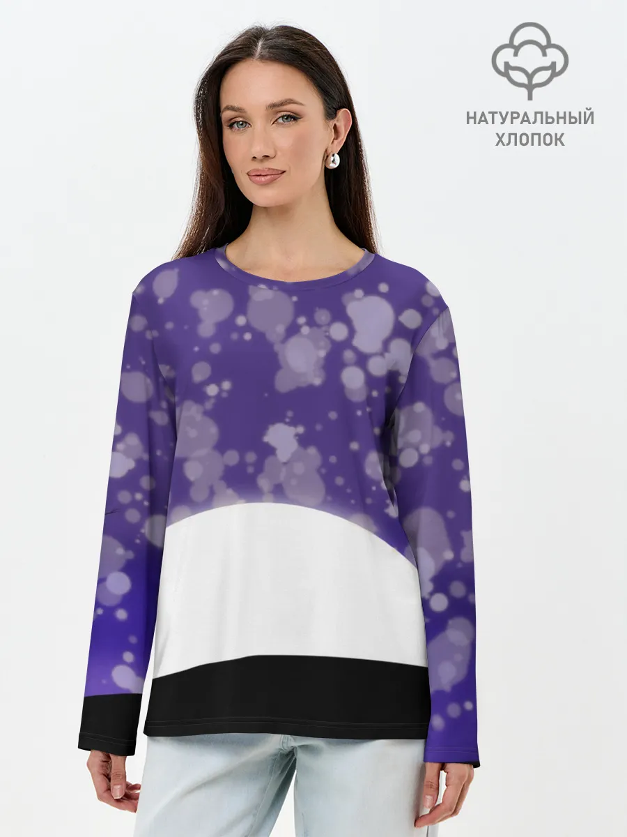 Лонгслив женский. Хлопок / одинокое дерево в ночи