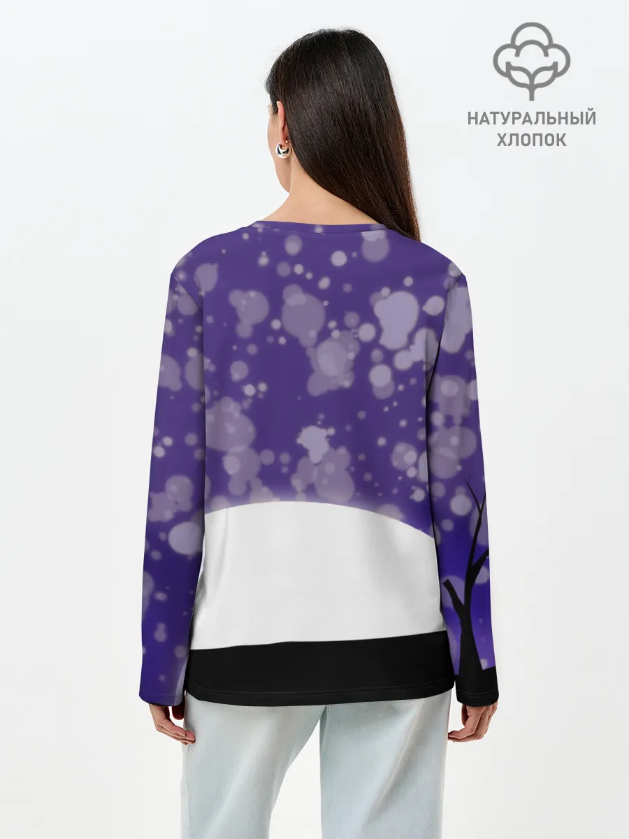 Лонгслив женский. Хлопок / одинокое дерево в ночи