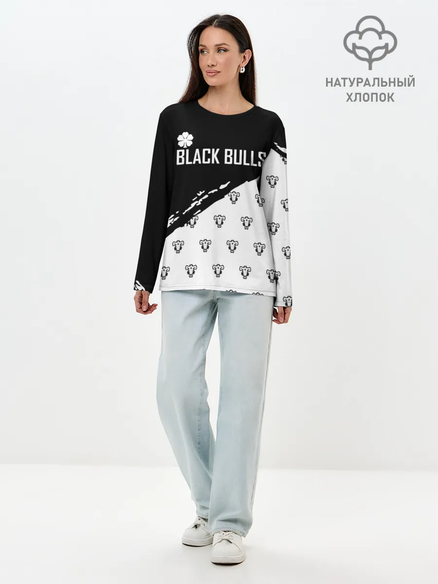 Лонгслив женский. Хлопок / Черные быки | Чёрный клевер