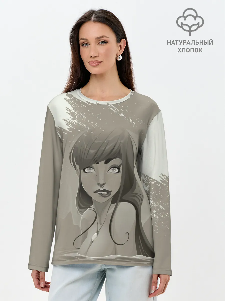 Лонгслив женский. Хлопок / Красивая русалка | Beautiful mermaid