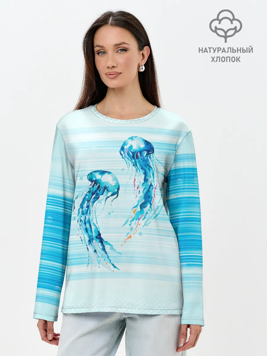 Лонгслив женский. Хлопок / Медузы
