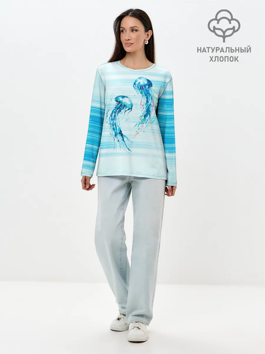 Лонгслив женский. Хлопок / Медузы
