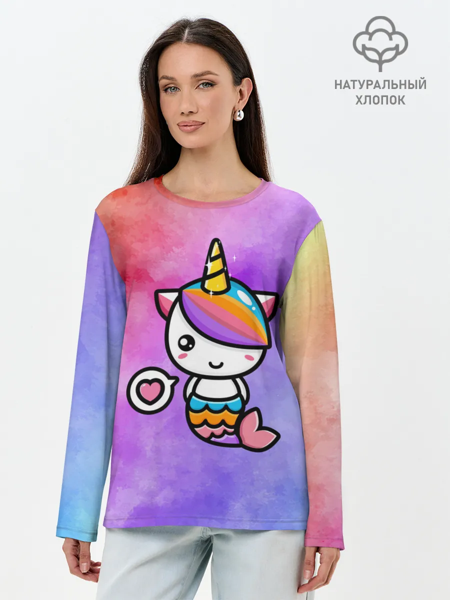Лонгслив женский. Хлопок / Русалка | Единорог