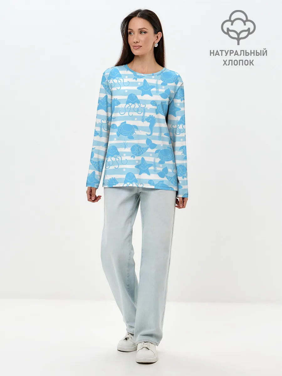 Лонгслив женский. Хлопок / Морские жители