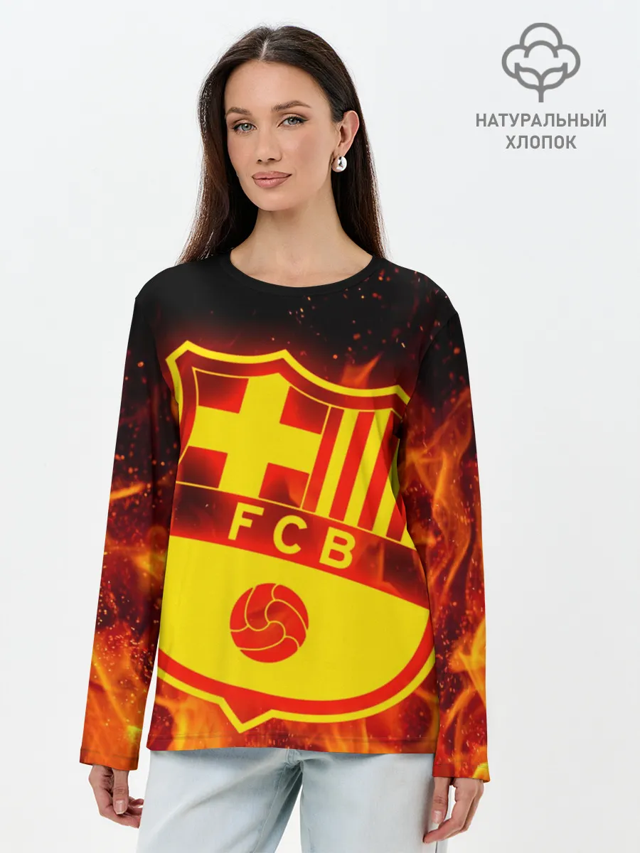 Лонгслив женский. Хлопок / FC BARCELONA / FIRE / ОГОНЬ