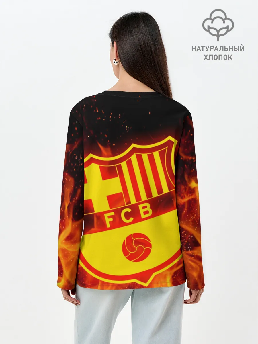 Лонгслив женский. Хлопок / FC BARCELONA / FIRE / ОГОНЬ