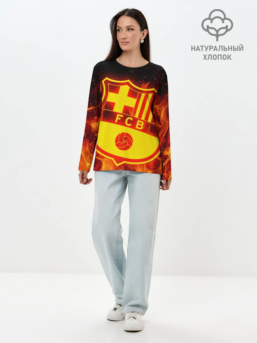 Лонгслив женский. Хлопок / FC BARCELONA / FIRE / ОГОНЬ