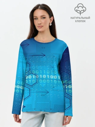 Лонгслив женский. Хлопок / ДвоиЧный код