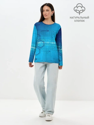 Лонгслив женский. Хлопок / ДвоиЧный код