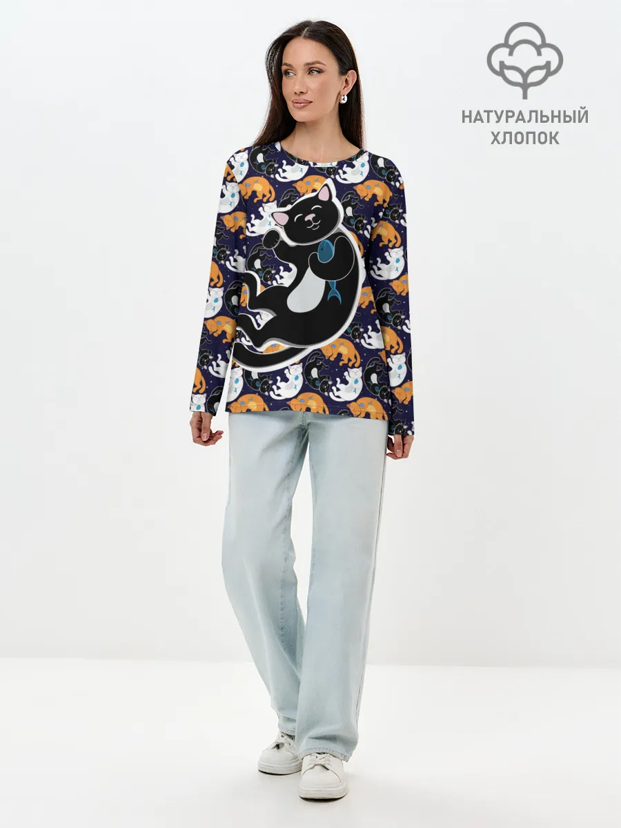 Лонгслив женский. Хлопок / Японские котики