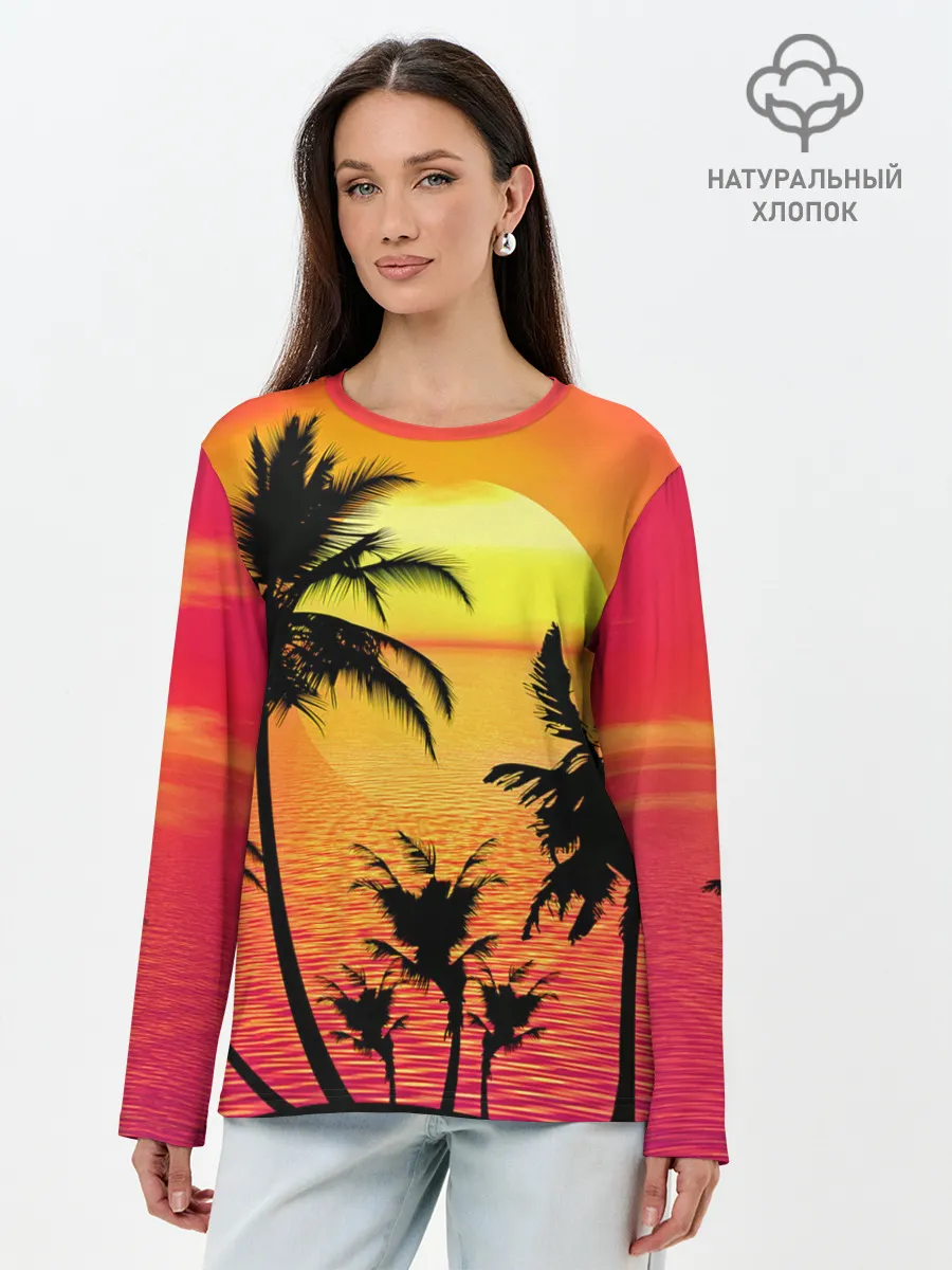 Лонгслив женский. Хлопок / Прибрежный закат