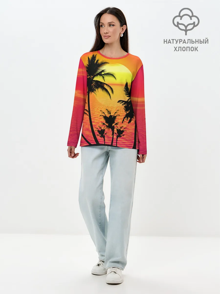 Лонгслив женский. Хлопок / Прибрежный закат
