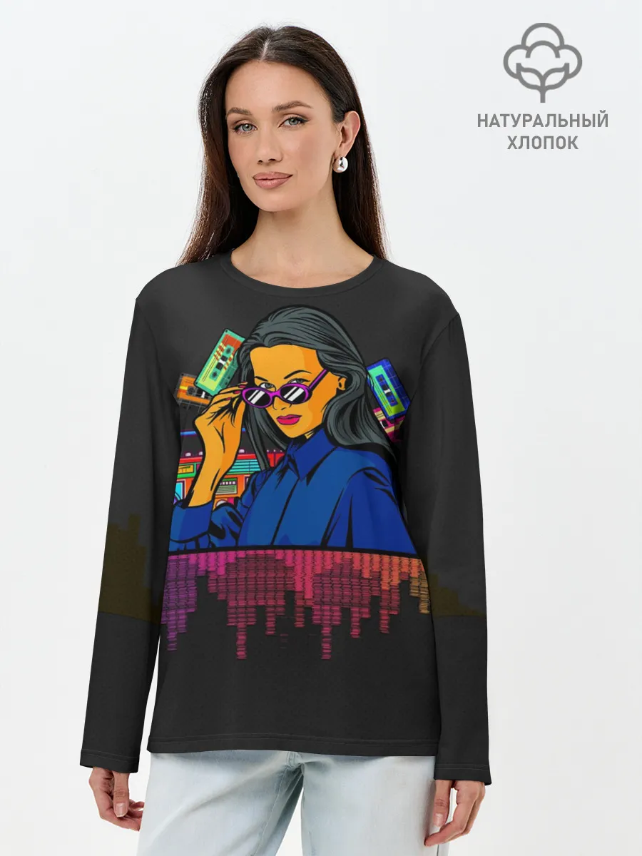 Лонгслив женский. Хлопок / Ретро стиль. Девушка.
