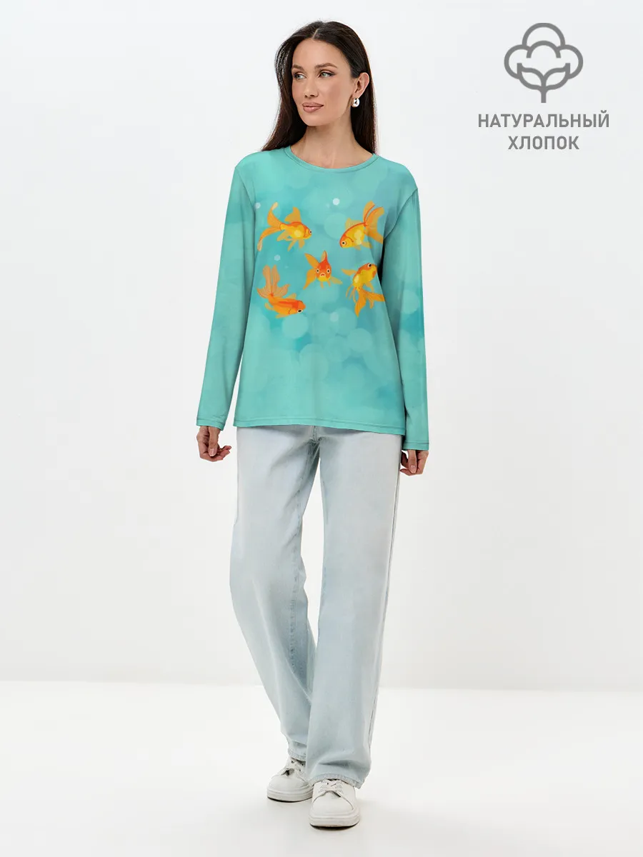 Лонгслив женский. Хлопок / Золотые рыбки