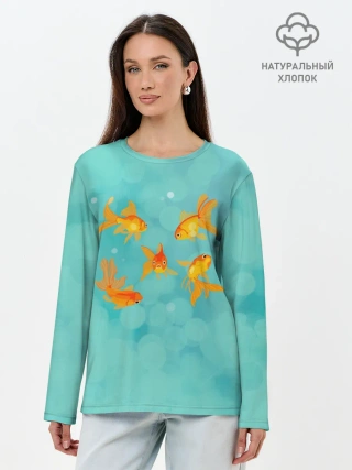Лонгслив женский. Хлопок / Золотые рыбки