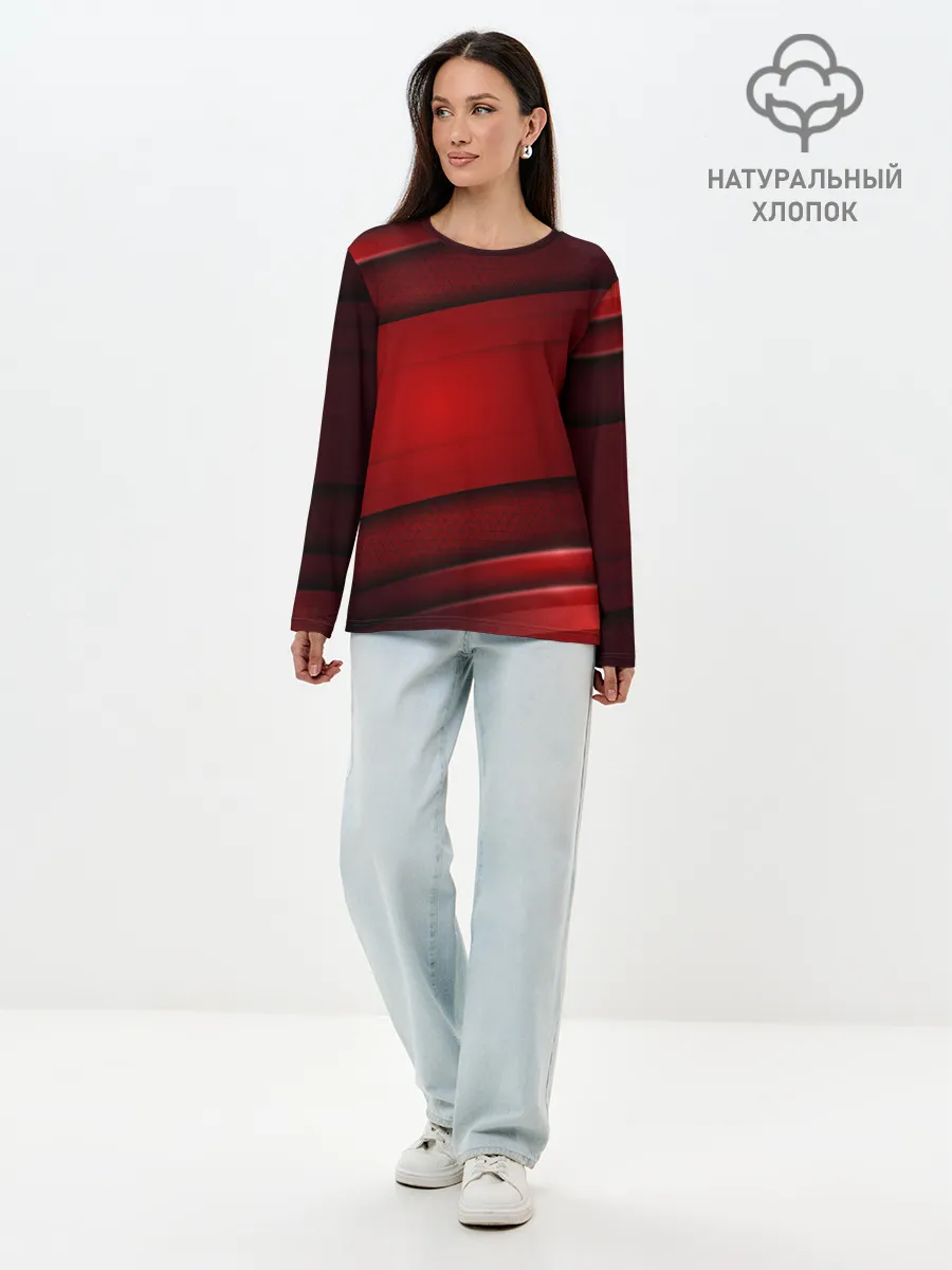 Лонгслив женский. Хлопок / 3D red Абстрактные линии