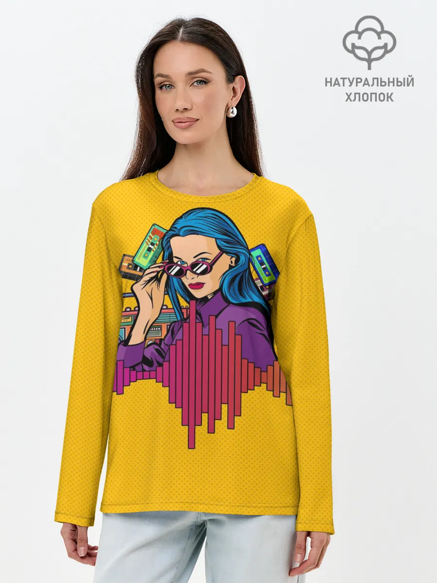 Лонгслив женский. Хлопок / Ретро. Девушка 90-х Арт.