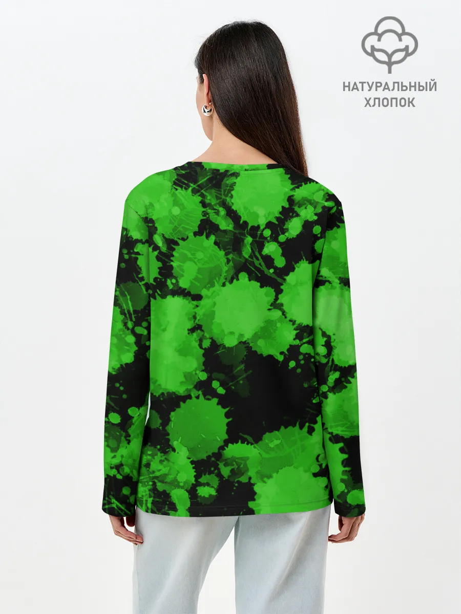 Лонгслив женский. Хлопок / Зеленые Кляксы