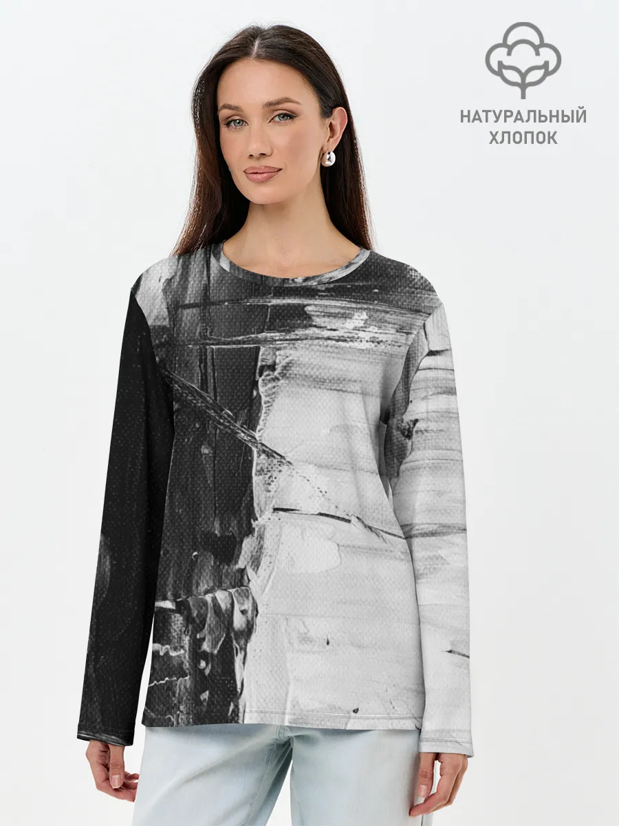 Лонгслив женский. Хлопок / Черно-Белый Арт