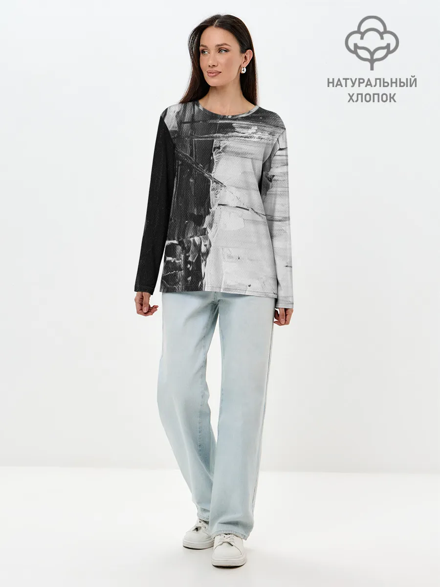 Лонгслив женский. Хлопок / Черно-Белый Арт