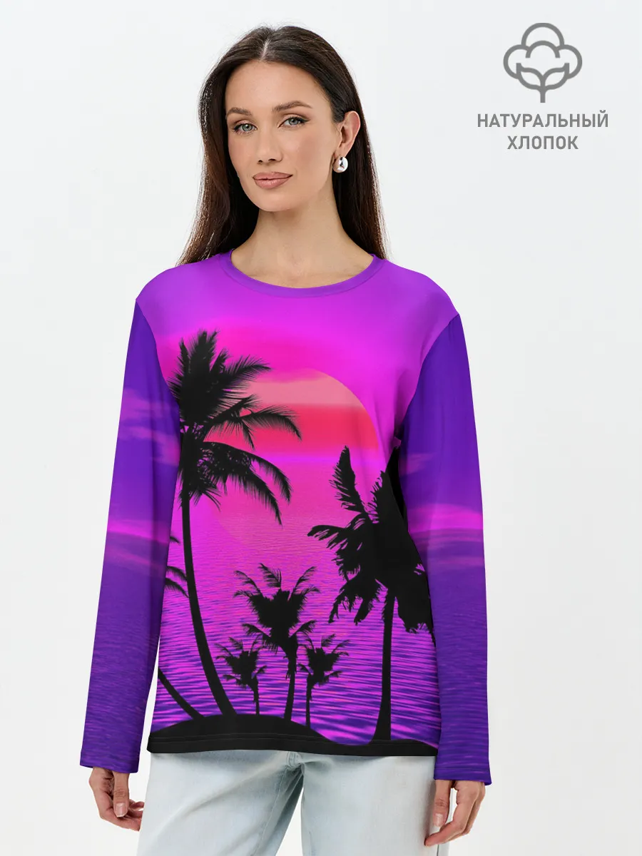 Лонгслив женский. Хлопок / Неоновый Закат