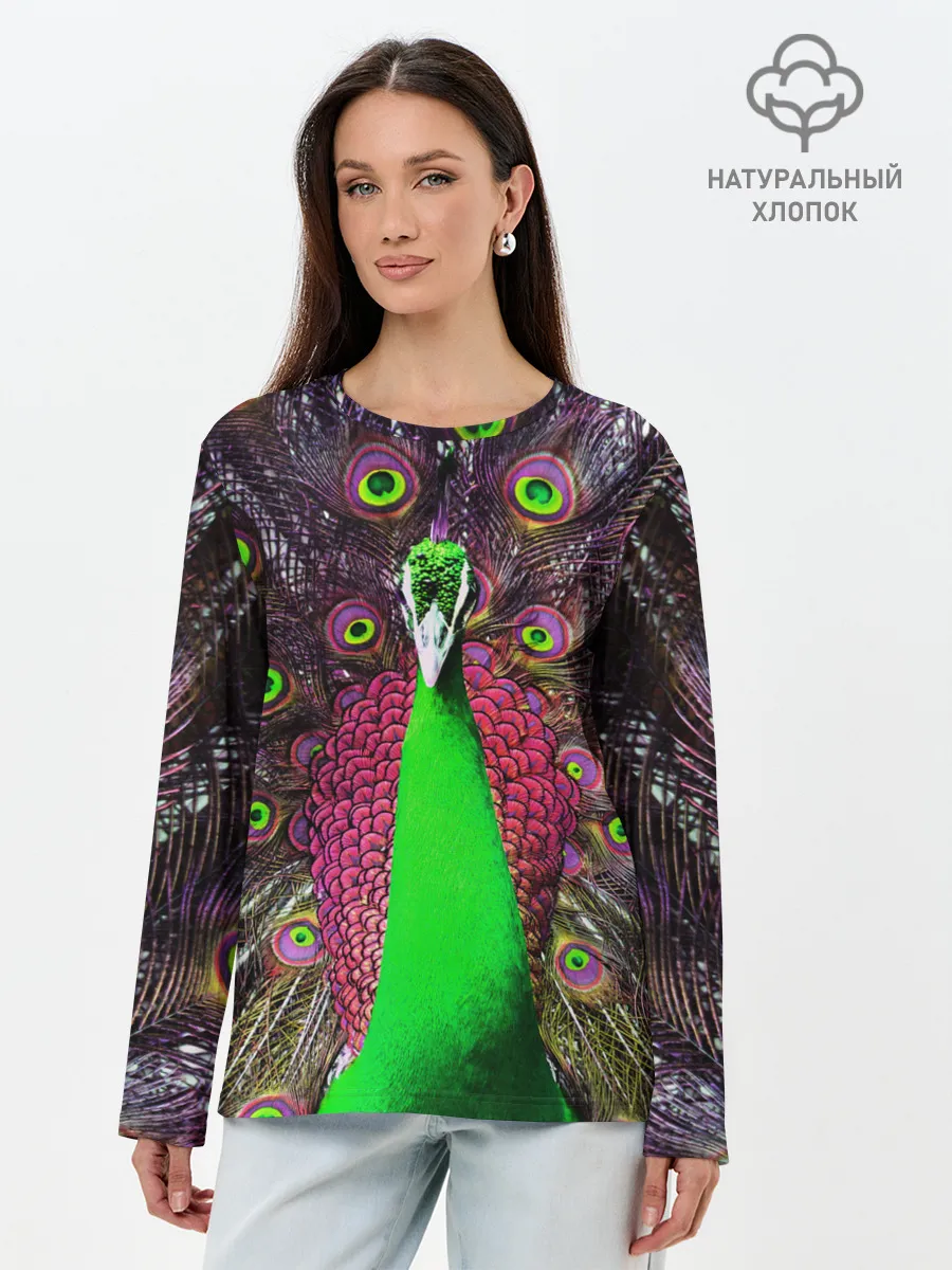 Лонгслив женский. Хлопок / Оперение Павлина