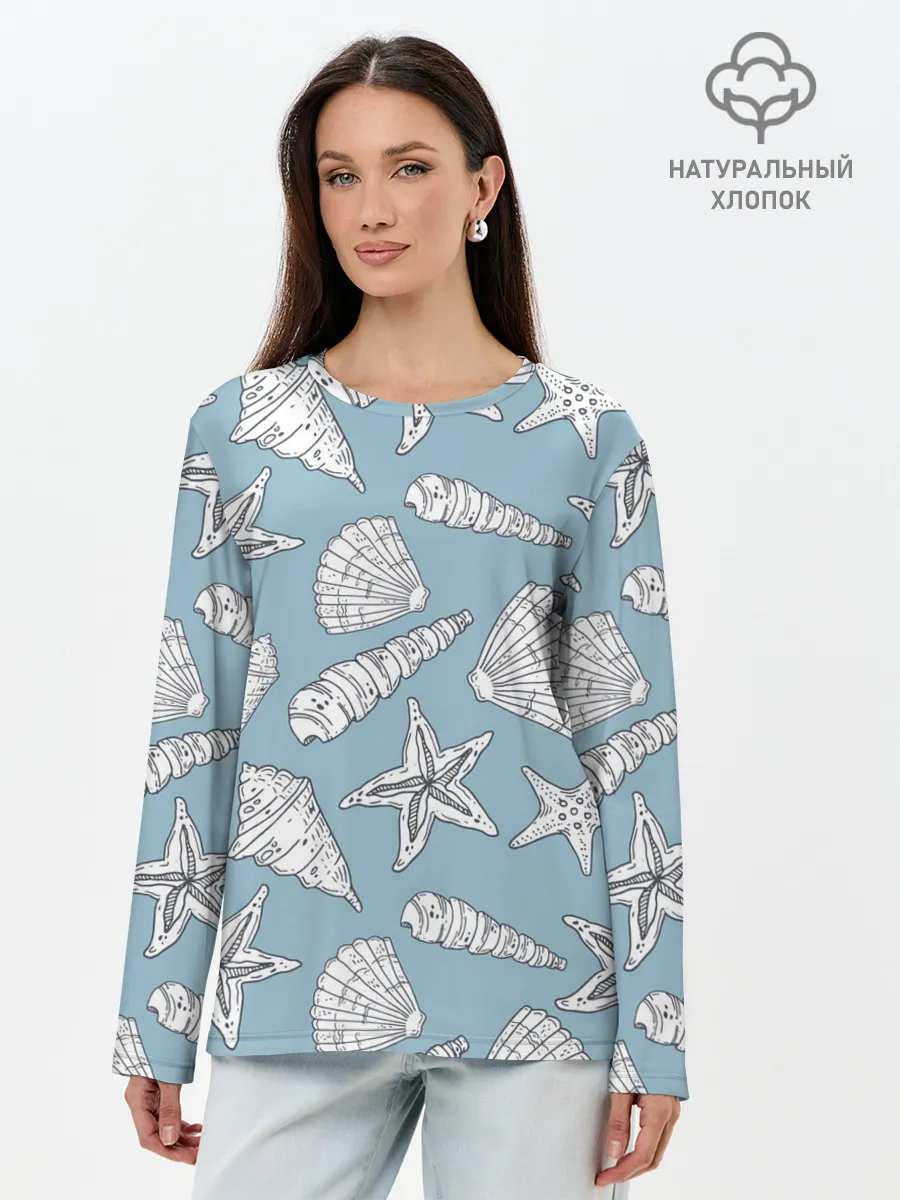 Лонгслив женский. Хлопок / Морские обитатели