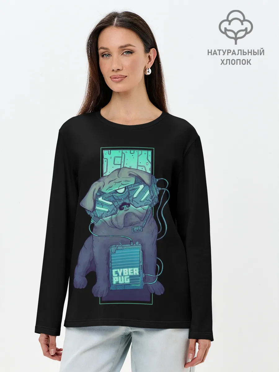 Лонгслив женский. Хлопок / Cyber Pubg | Кибер Мопс