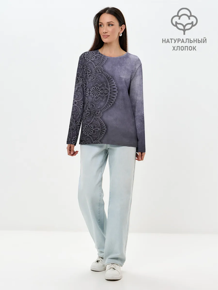 Лонгслив женский. Хлопок / Кружевной Узор