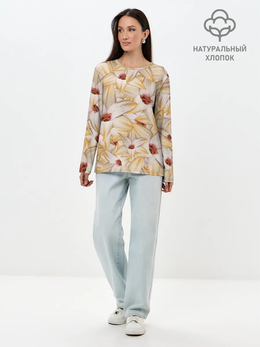 Лонгслив женский. Хлопок / Яркие Цветы