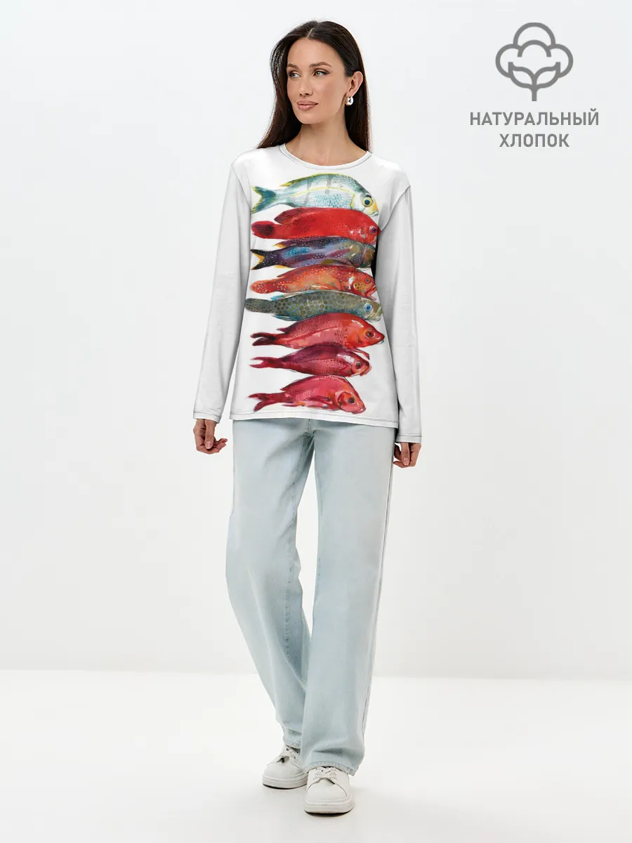 Лонгслив женский. Хлопок / рыбки