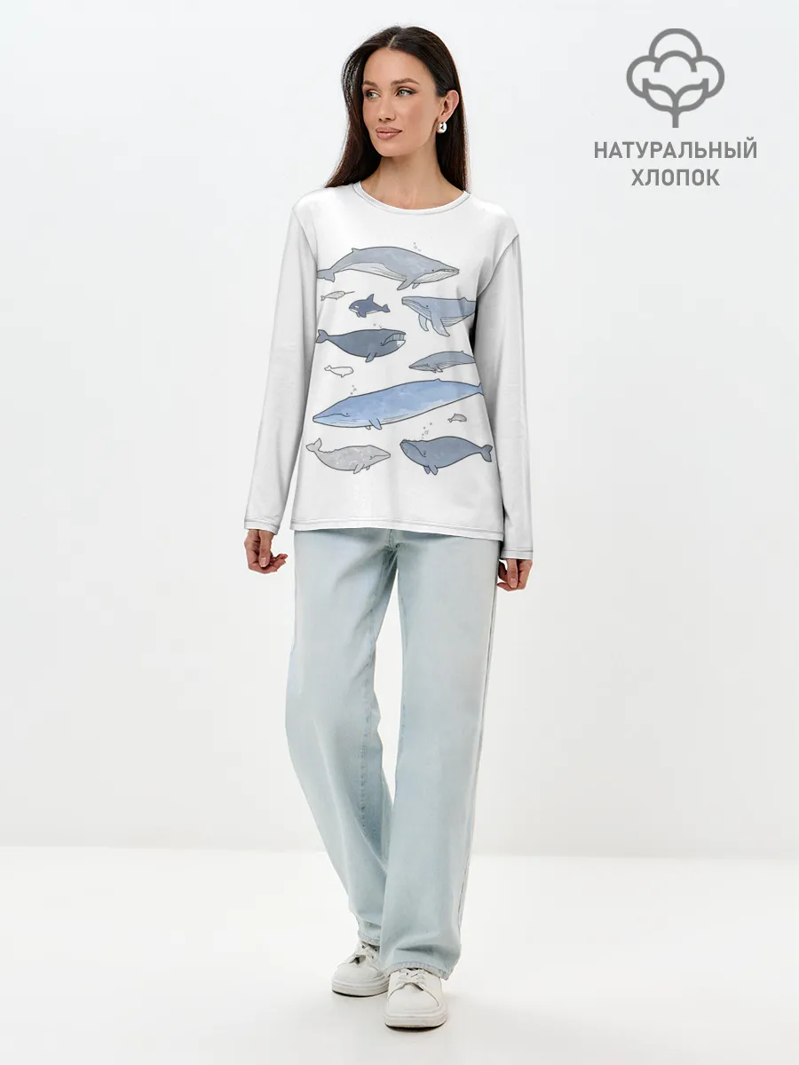 Лонгслив женский. Хлопок / киты
