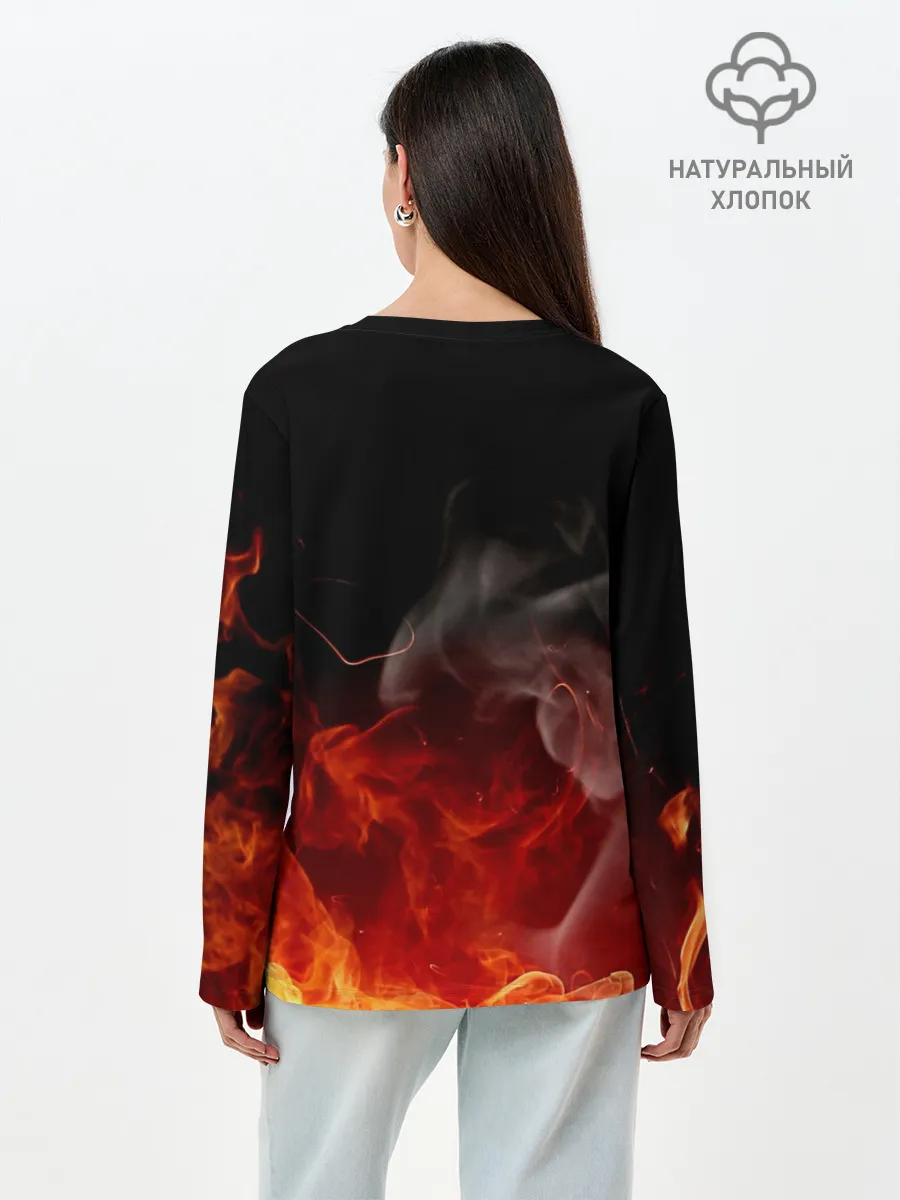 Лонгслив женский. Хлопок / Аста в маске огонь и пламя
