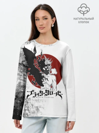 Лонгслив женский. Хлопок / Черный Аста демон Чёрный клевер