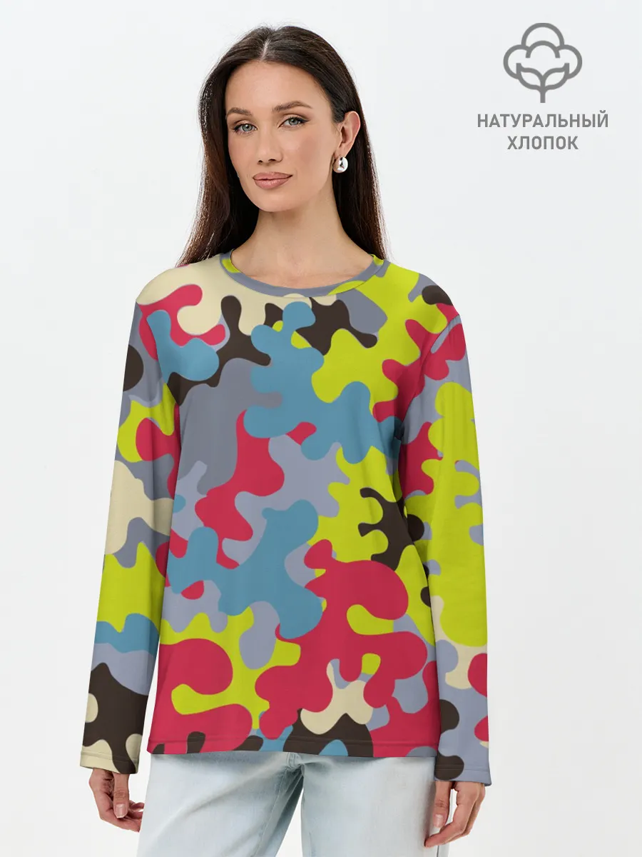 Лонгслив женский. Хлопок / Цветные облака