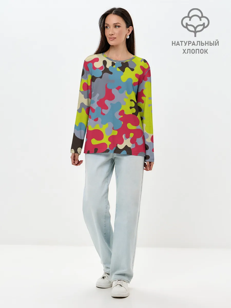 Лонгслив женский. Хлопок / Цветные облака