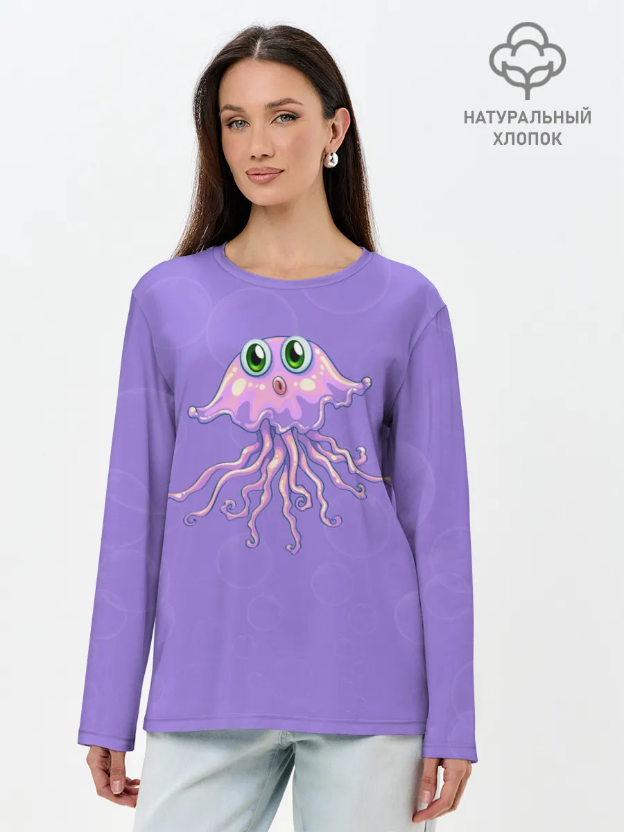 Лонгслив женский. Хлопок / Осьминог милый