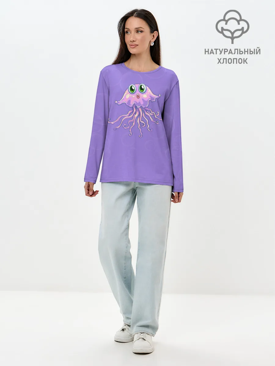 Лонгслив женский. Хлопок / Осьминог милый