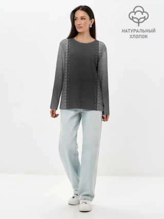 Лонгслив женский. Хлопок / Черно-Серая Кожа