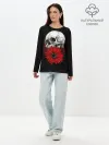 Лонгслив женский. Хлопок / Череп и Красный Цветок | Skull