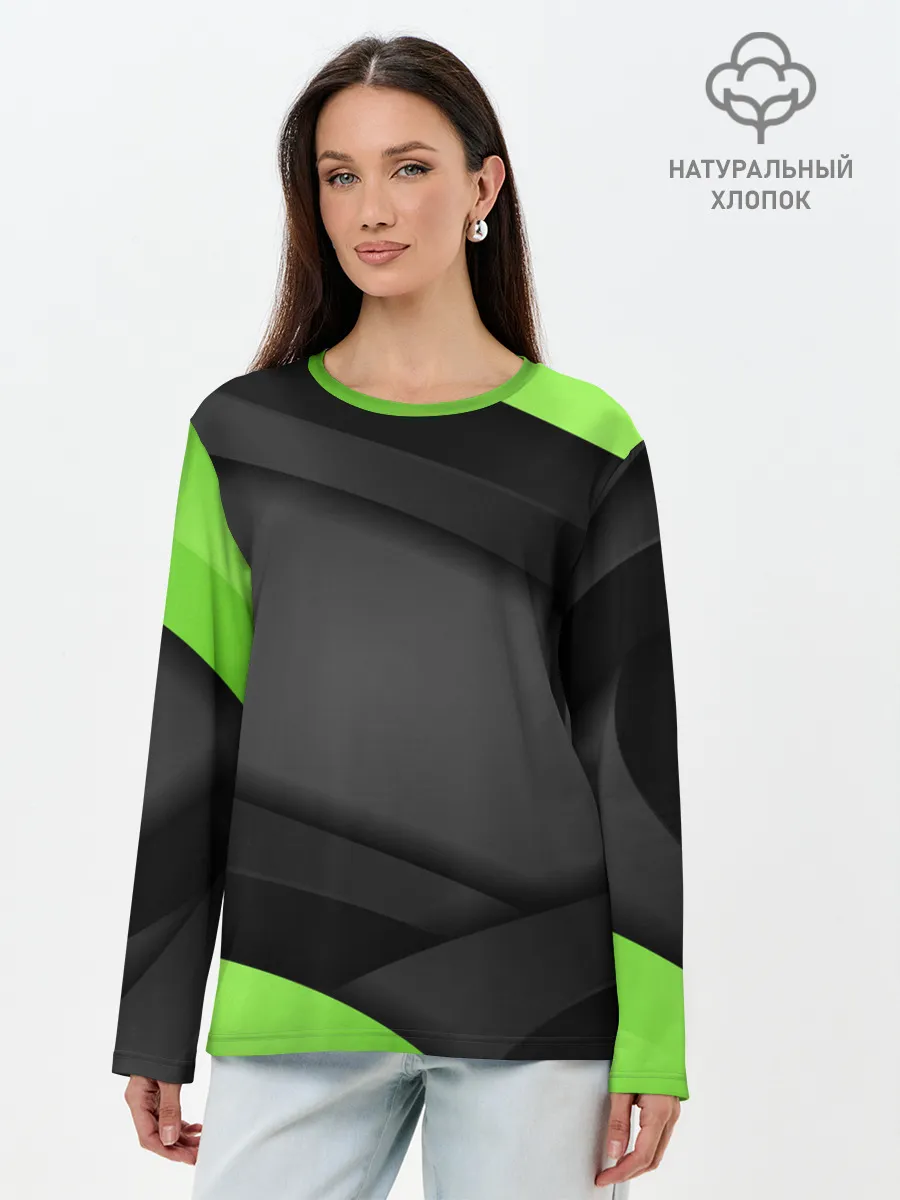 Лонгслив женский. Хлопок / Green / Black
