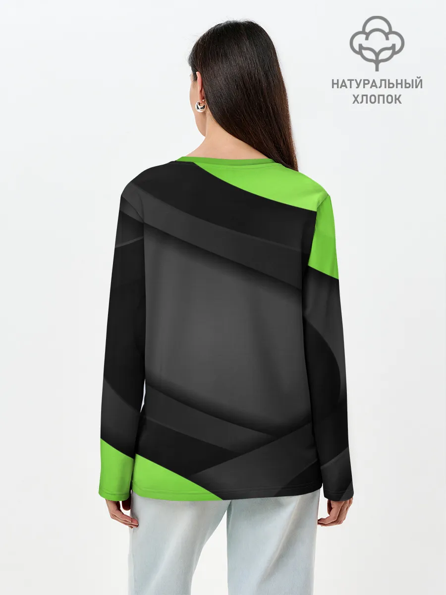 Лонгслив женский. Хлопок / Green / Black