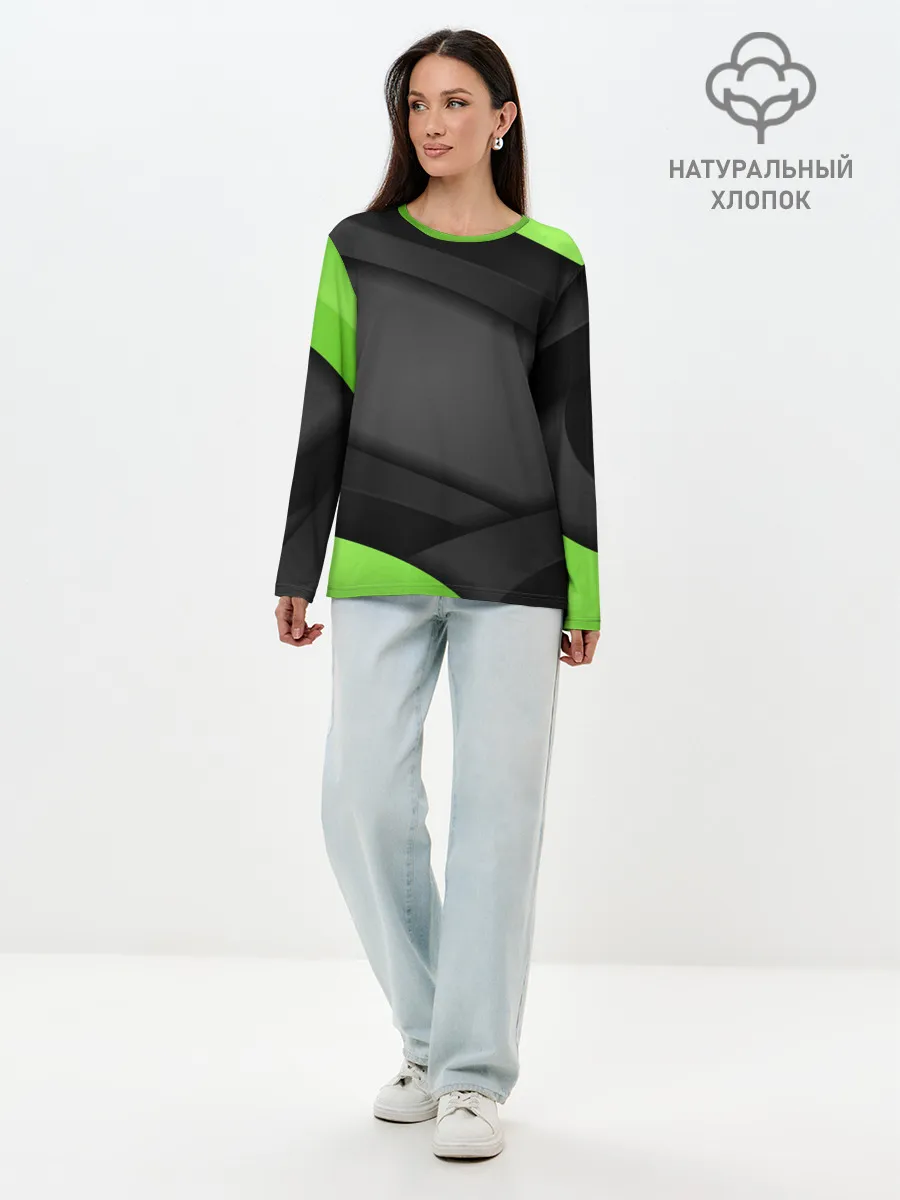 Лонгслив женский. Хлопок / Green / Black