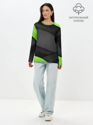 Лонгслив женский. Хлопок / Green / Black