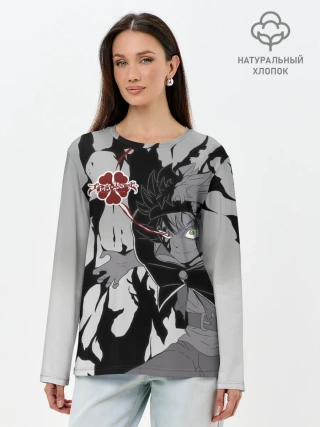 Лонгслив женский. Хлопок / Черный Аста демон Чёрный клевер