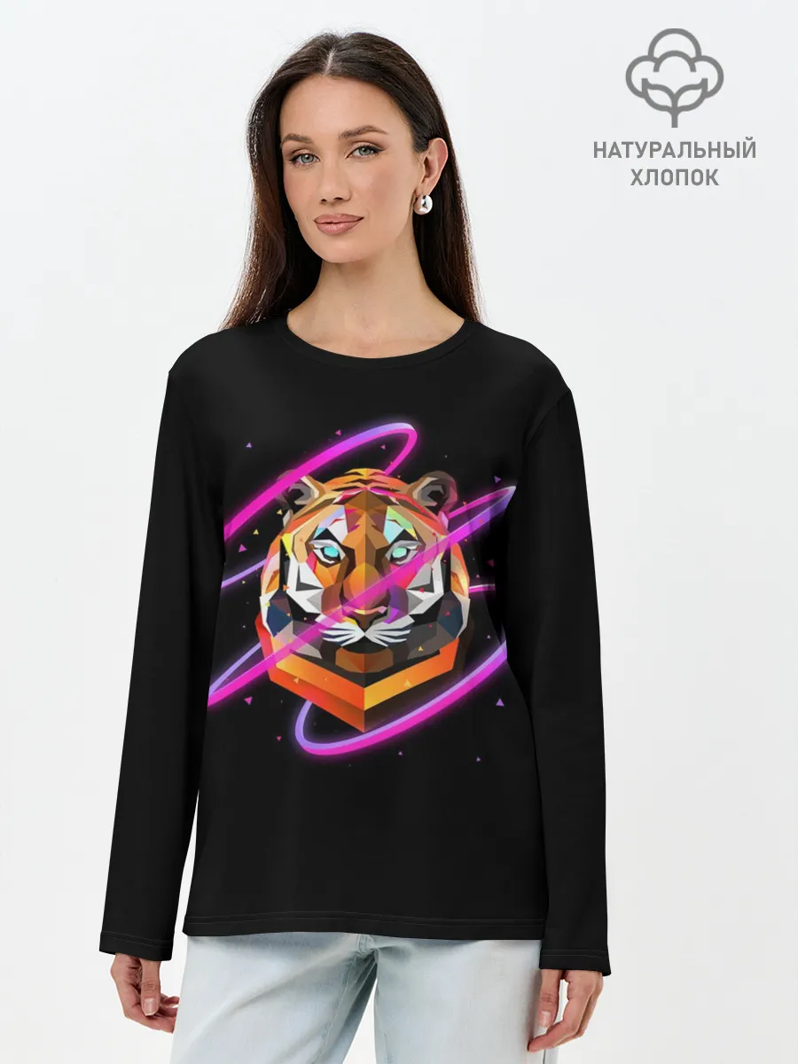 Лонгслив женский. Хлопок / Тигр